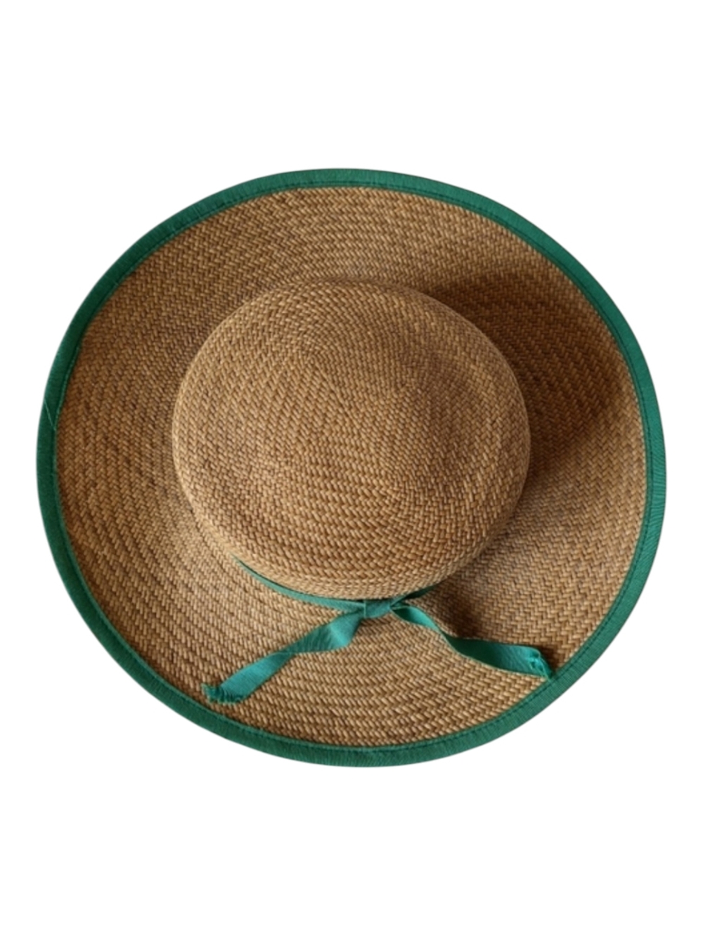 Straw Hat Made in Italy Green Trim  Beach Sun